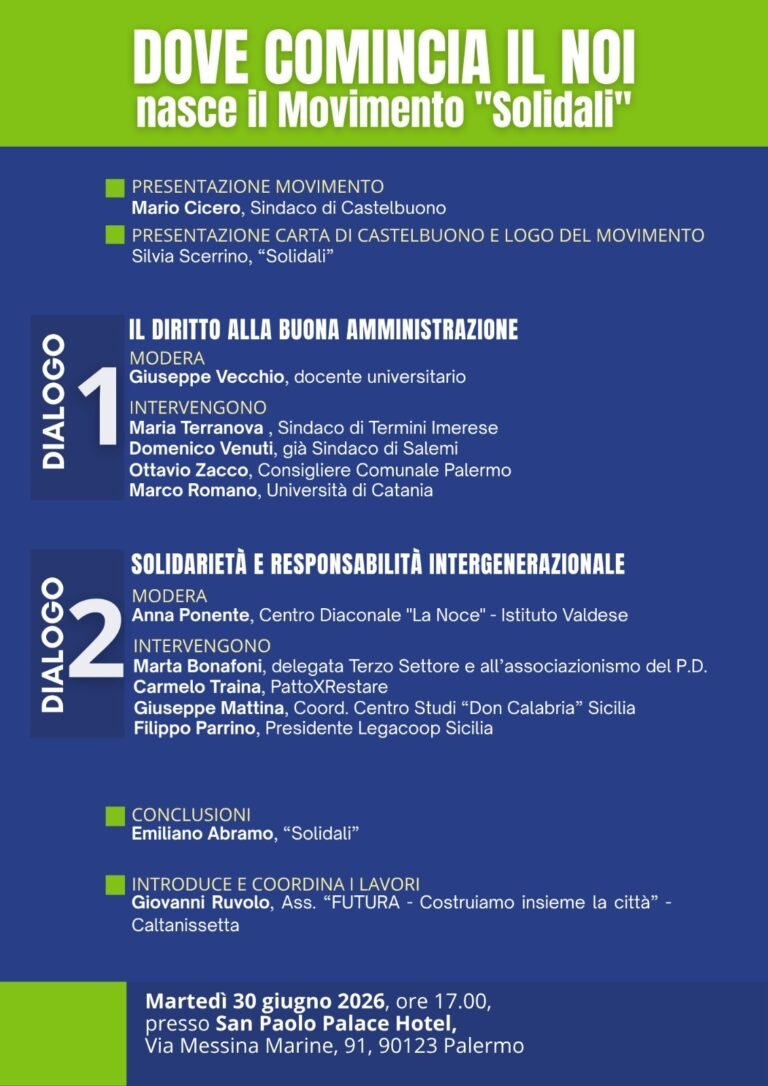 Palermo, martedì 30 la presentazione del Movimento “Solidali”
