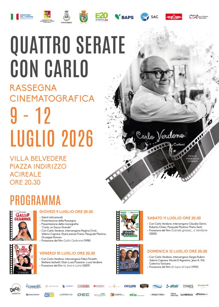 Acireale celebra Carlo Verdone: presentata la rassegna in omaggio dell’attore romano, in programma dal 9 al 12 luglio prossimi